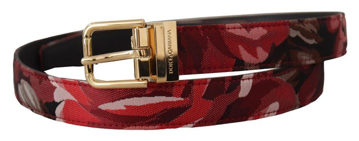 Red multicolor leather belt with gold-colored buckle