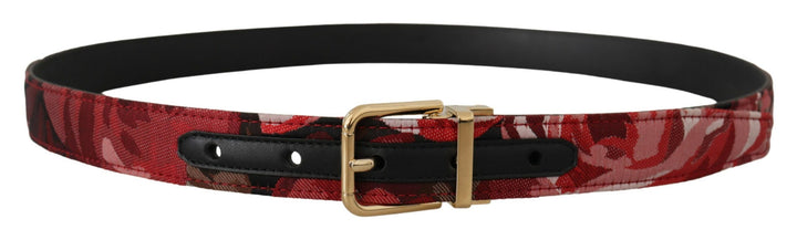 Red multicolor leather belt with gold-colored buckle