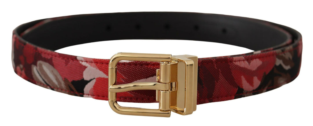 Red multicolor leather belt with gold-colored buckle