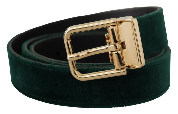 Emerald green velvet belt with gold buckle