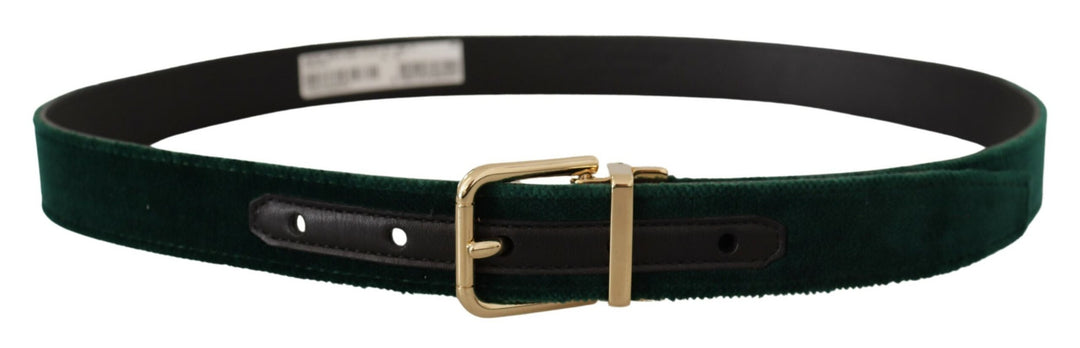 Emerald green velvet belt with gold buckle