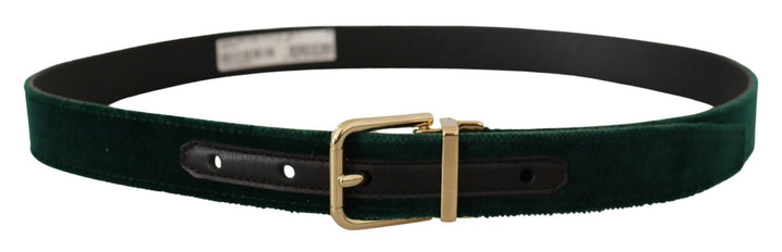 Emerald green velvet belt with gold buckle