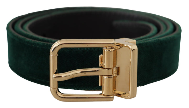 Emerald green velvet belt with gold buckle