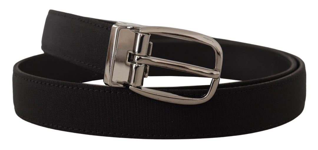 Elegant grosgrain leather belt with silver buckle