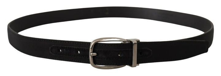Elegant grosgrain leather belt with silver buckle
