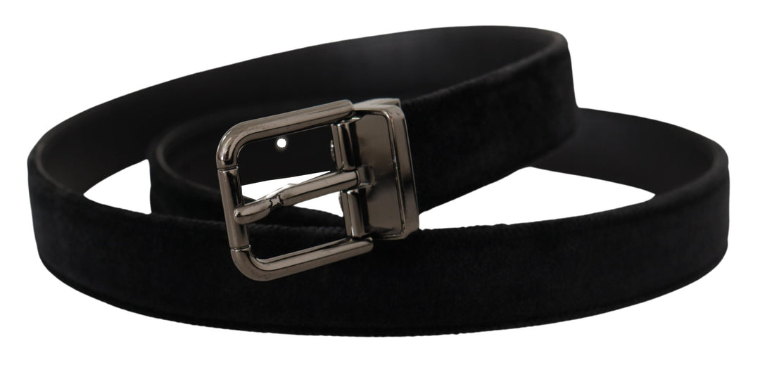 Elegant black leather belt with silver buckle