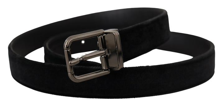 Elegant black leather belt with silver buckle