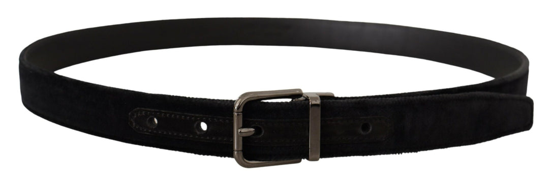 Elegant black leather belt with silver buckle