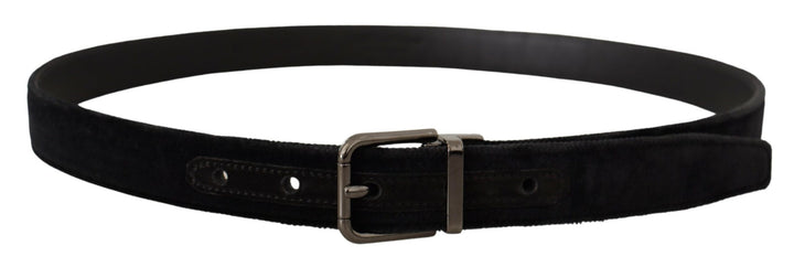 Elegant black leather belt with silver buckle