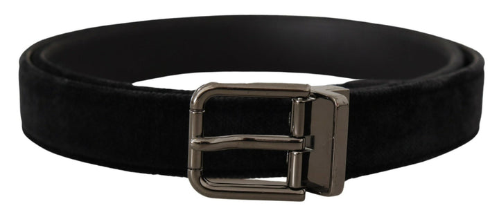 Elegant black leather belt with silver buckle