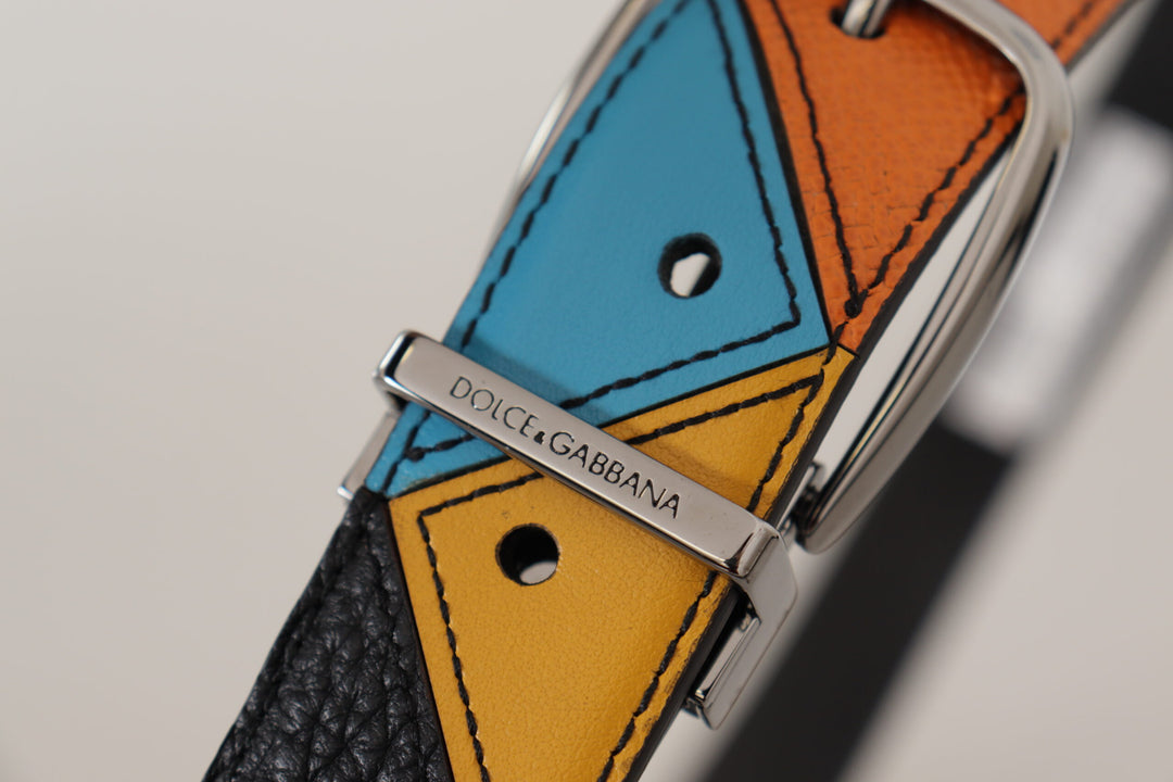 Multicolor Leder Silberfarbener Logoschnallengürtel