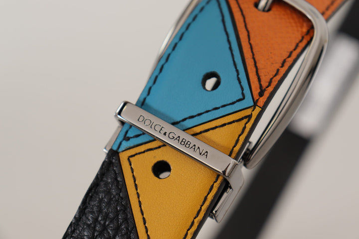 Multicolor Leder Silberfarbener Logoschnallengürtel