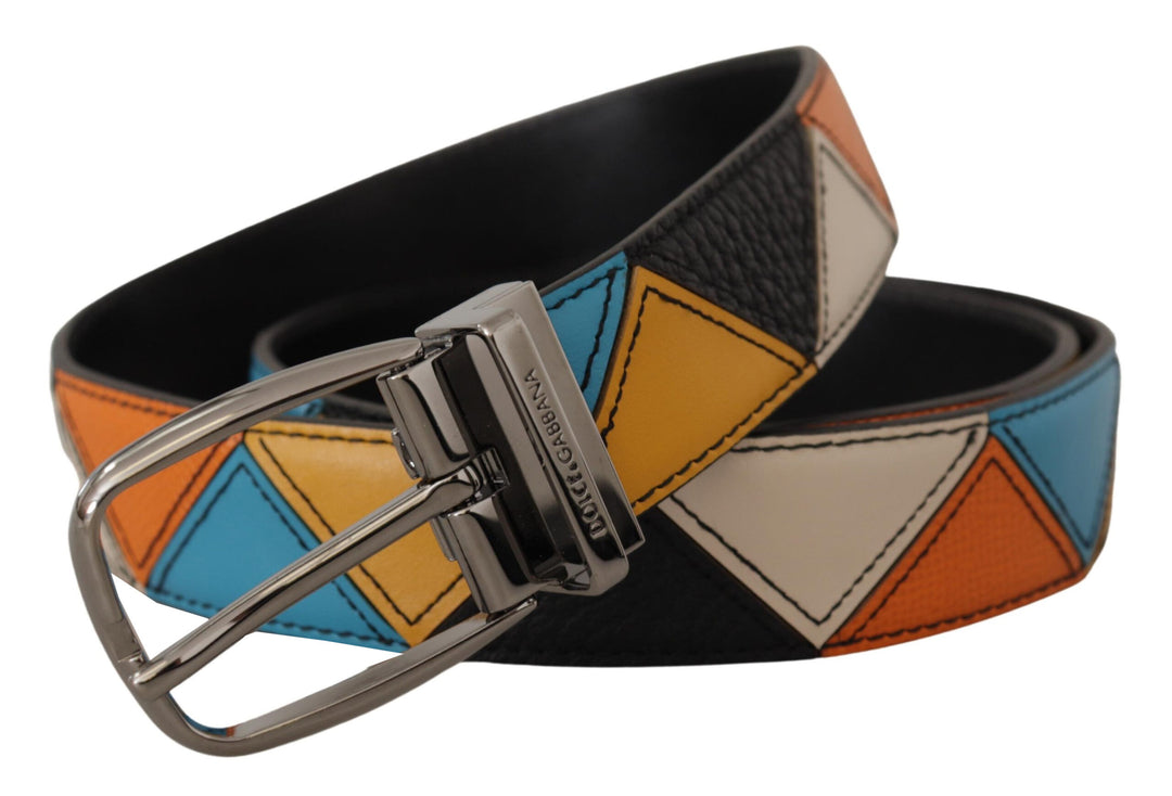Multicolor Leder Silberfarbener Logoschnallengürtel