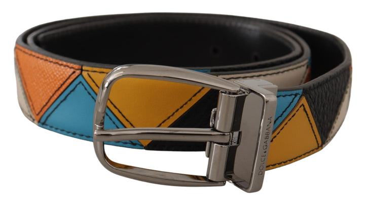 Multicolor Leder Silberfarbener Logoschnallengürtel
