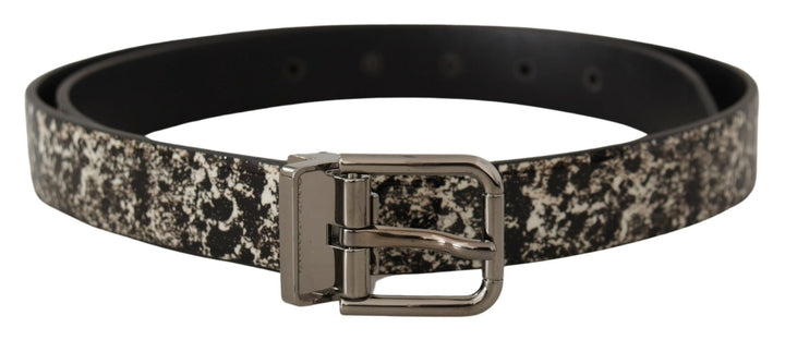 Schwarzer Marmor Print Leder Silberne Logoschnalle Gürtel