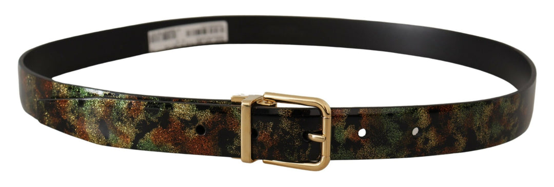 Schwarz Grün Leder Bronze Metall Schnalle Gürtel