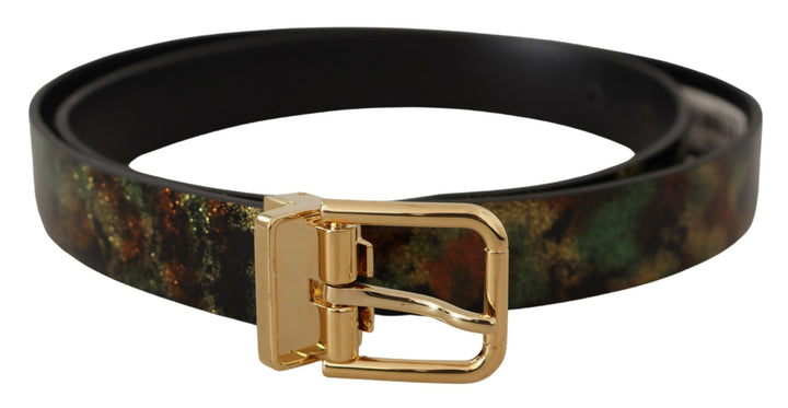 Schwarz Grün Leder Bronze Metall Schnalle Gürtel