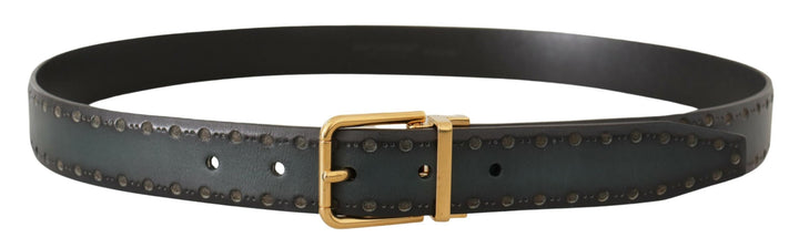 Grüner perforierter Ledergürtel aus Messing und Metall