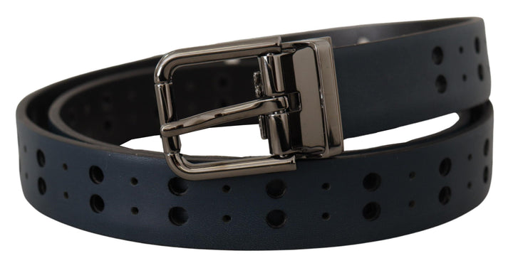 Blauer perforierter Skinny Leder Gürtel mit Metallschnalle
