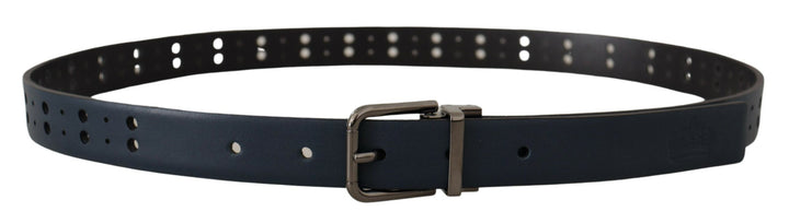 Blauer perforierter Skinny Leder Gürtel mit Metallschnalle