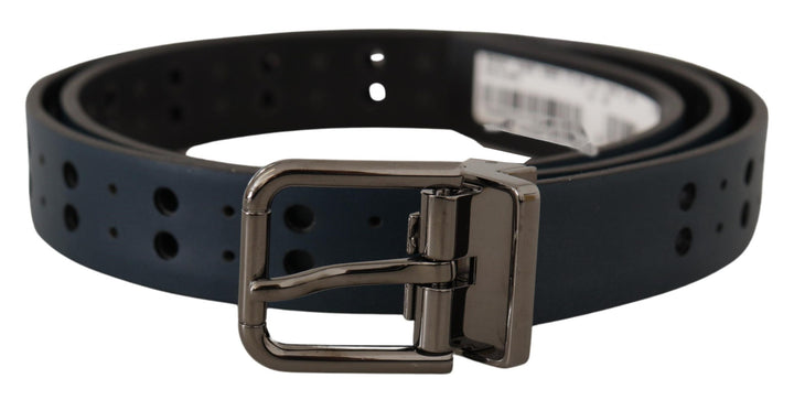 Blauer perforierter Skinny Leder Gürtel mit Metallschnalle