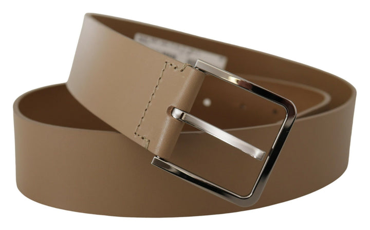 Beige statement leather belt with silver buckle