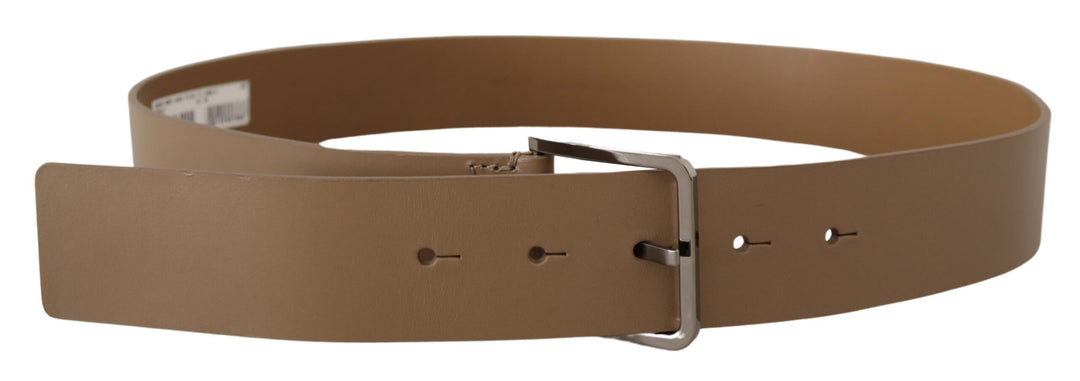 Beige statement leather belt with silver buckle