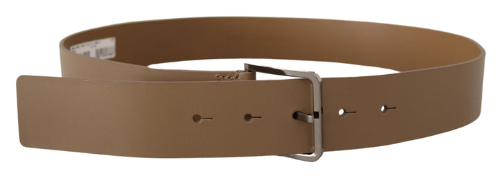 Beige statement leather belt with silver buckle
