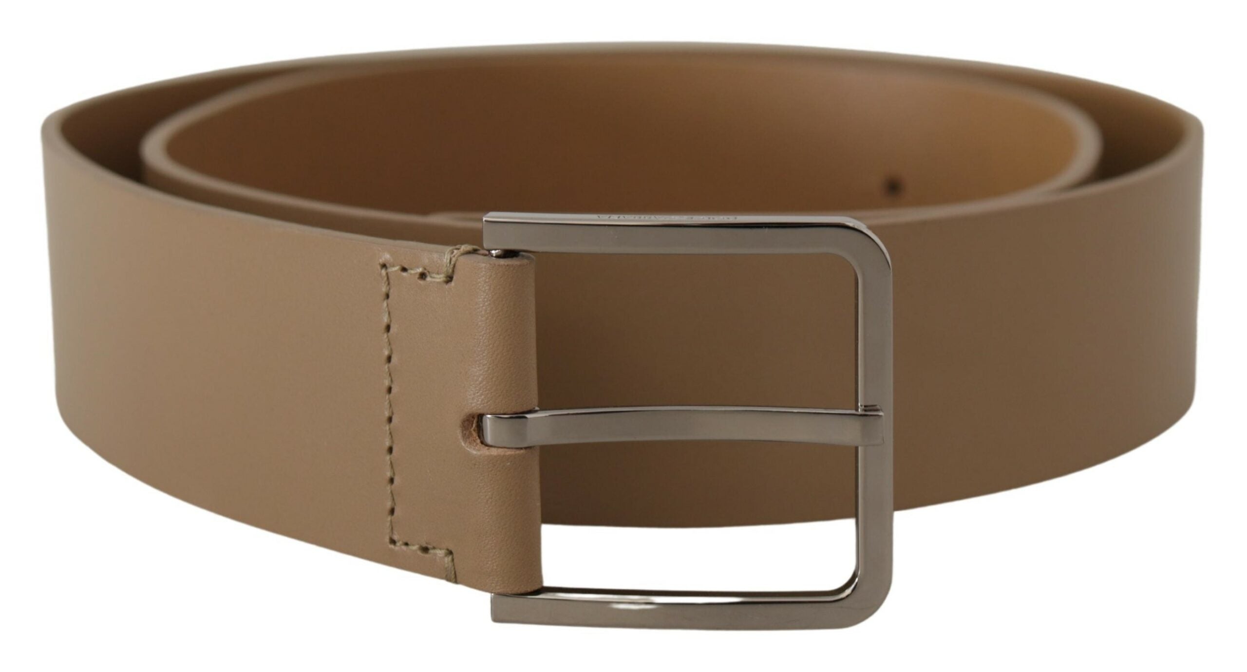 Beige statement leather belt with silver buckle