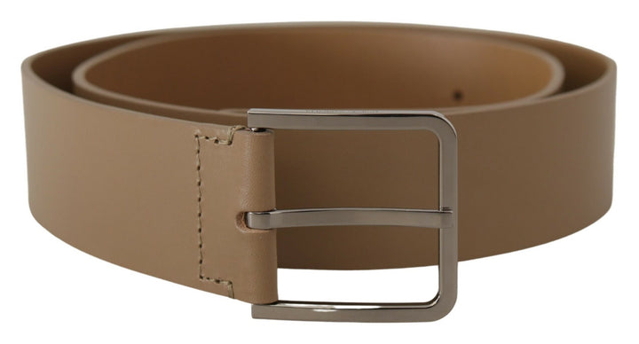 Beige statement leather belt with silver buckle