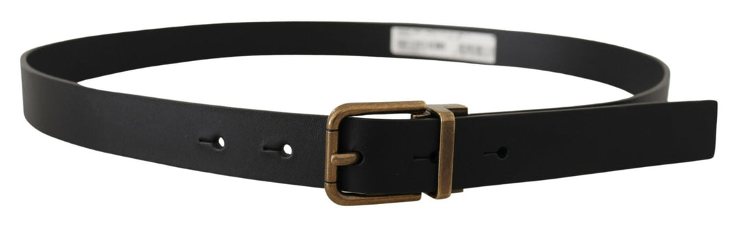 Schwarzes Leder Messing Metall Box Buckle Gürtel