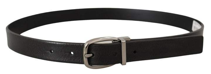 Schwarzes Leder Silber Chrom Metall Logo Schnalle Gürtel