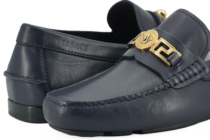 Versace Elegante marineblaue Loafers aus Kalbsleder