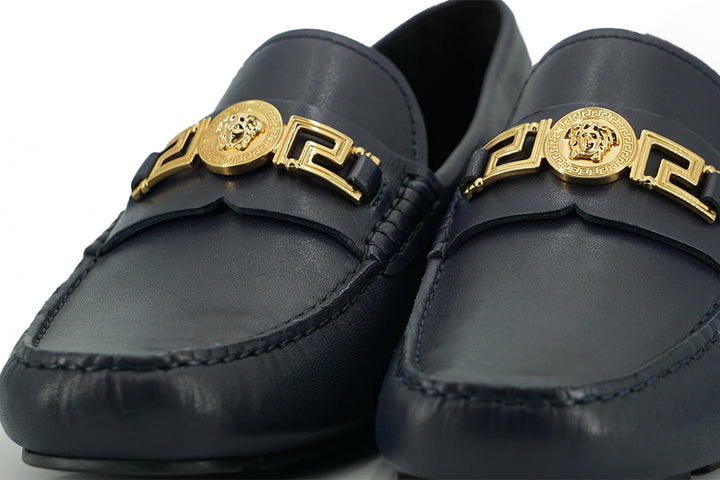 Versace Elegante marineblaue Loafers aus Kalbsleder