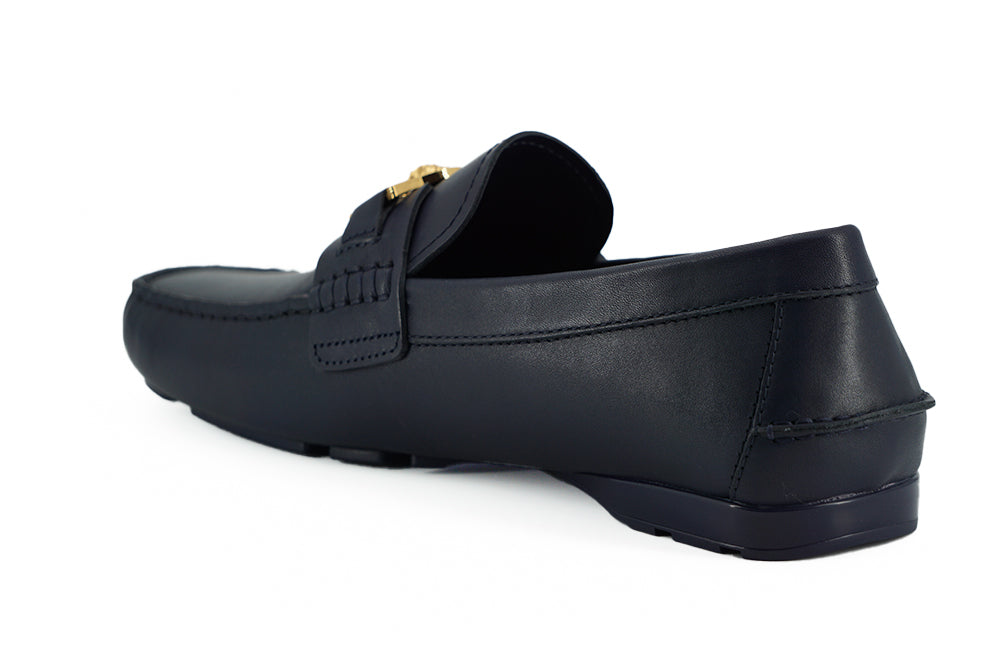 Versace Elegante marineblaue Loafers aus Kalbsleder