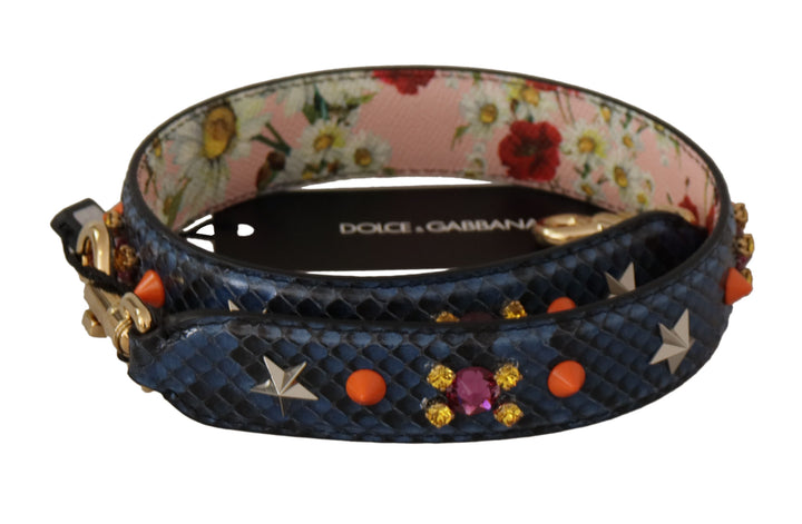 Elegant blue python leather bag strap