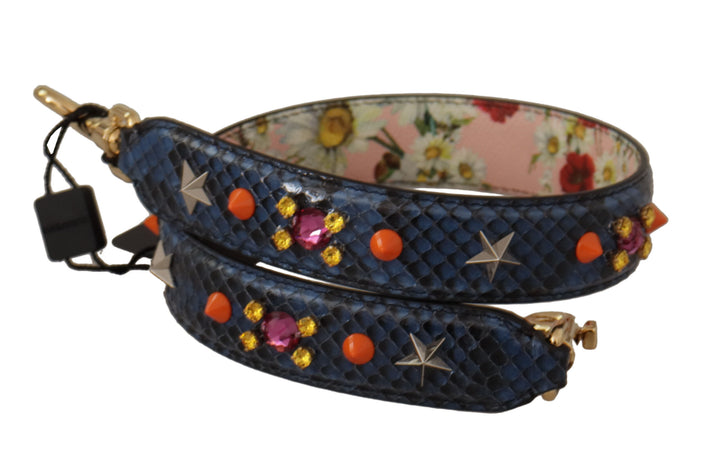 Elegant blue python leather bag strap