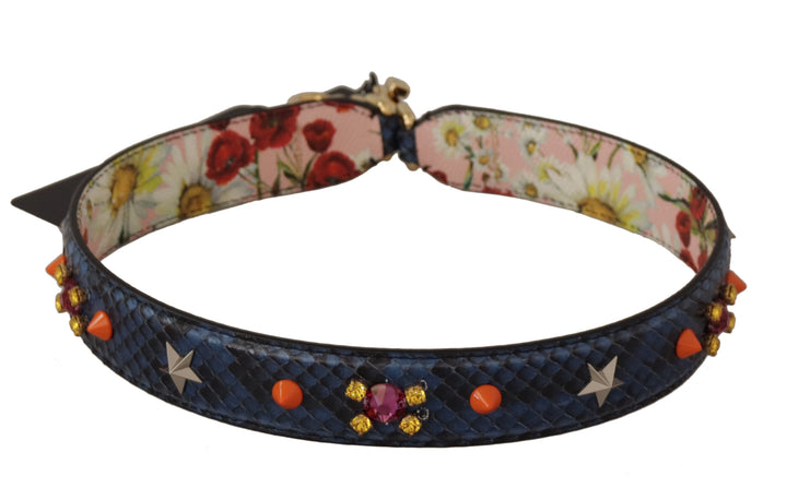 Elegant blue python leather bag strap
