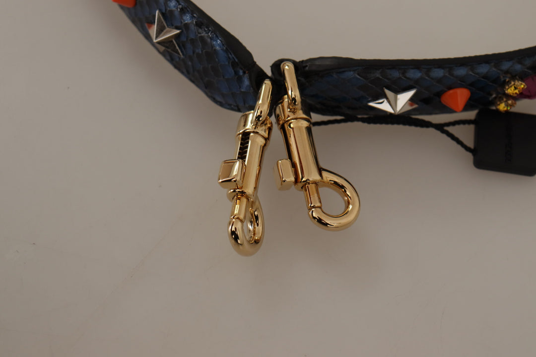Elegant blue python leather bag strap