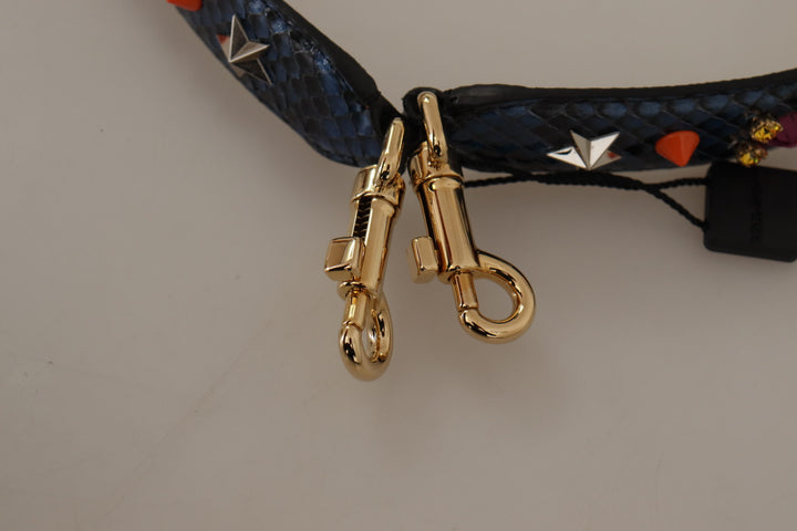 Elegant blue python leather bag strap