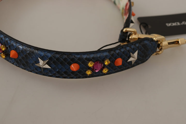 Elegant blue python leather bag strap
