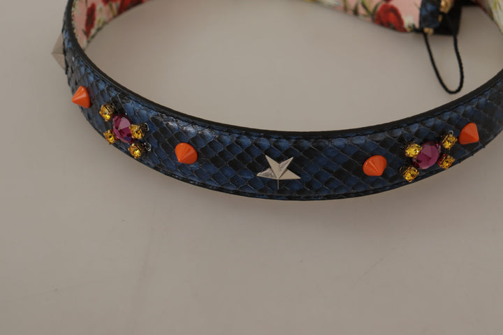 Elegant blue python leather bag strap