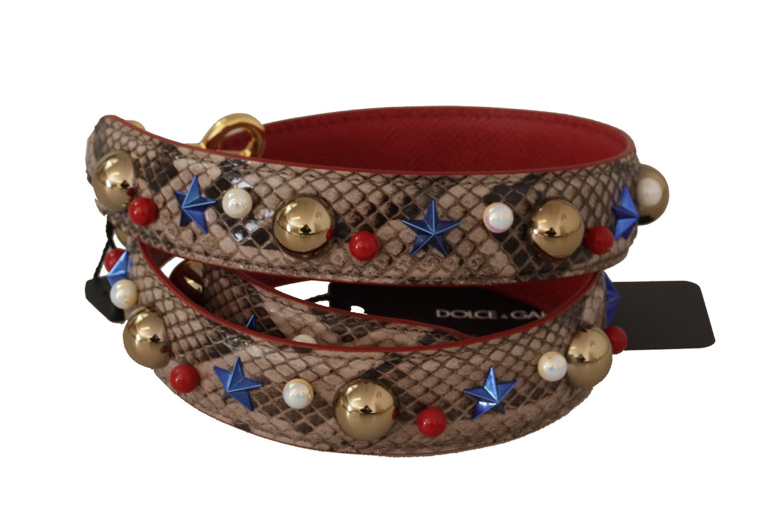 Brauner Pythonleder-Schulterriemen mit Nieten