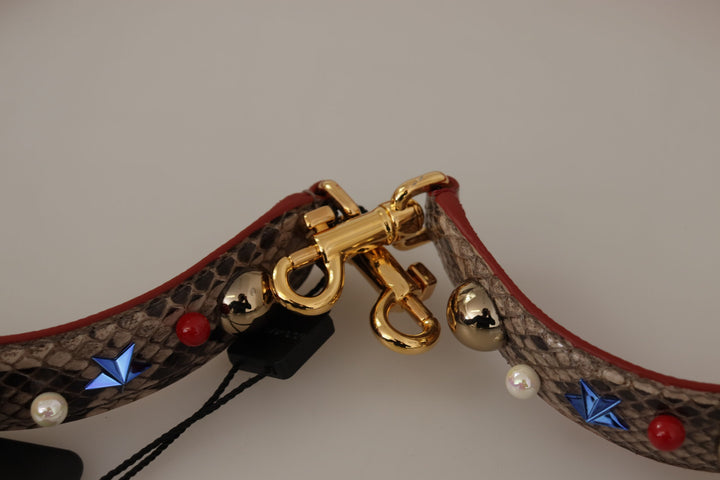 Brauner Pythonleder-Schulterriemen mit Nieten