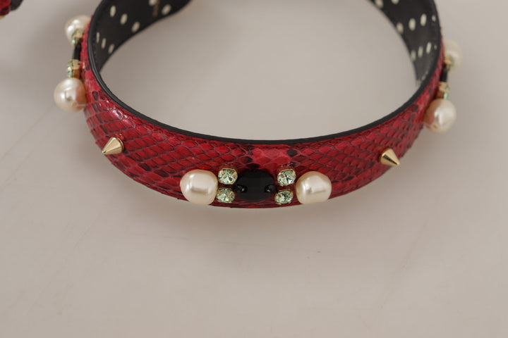 Elegant shoulder strap made of red python leather