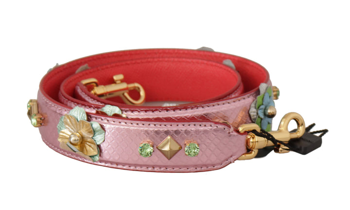 Elegant shoulder strap made of pink metallic leather