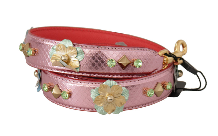 Elegant shoulder strap made of pink metallic leather