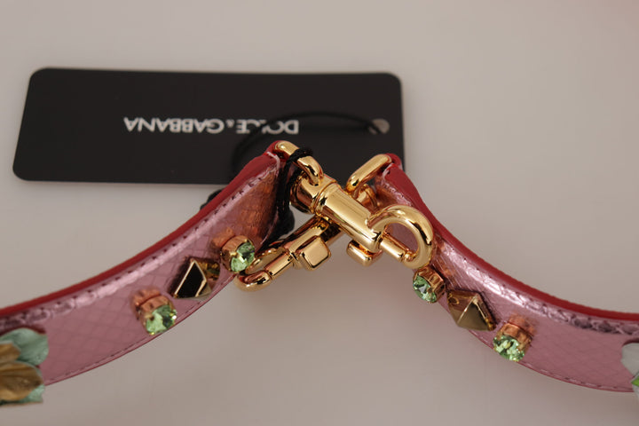 Elegant shoulder strap made of pink metallic leather