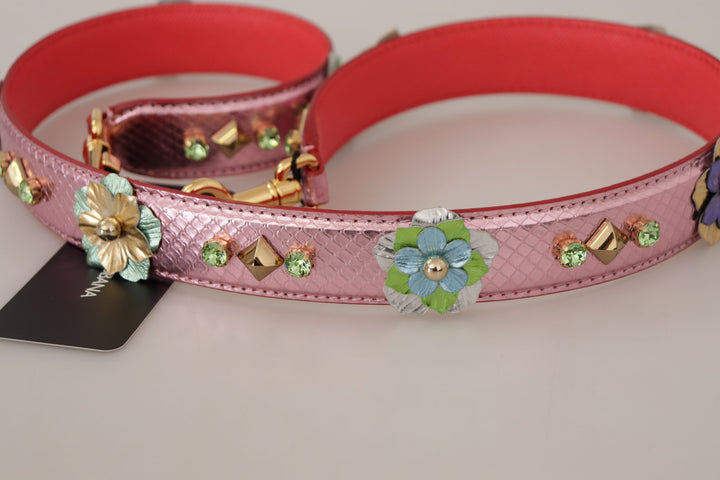 Elegant shoulder strap made of pink metallic leather
