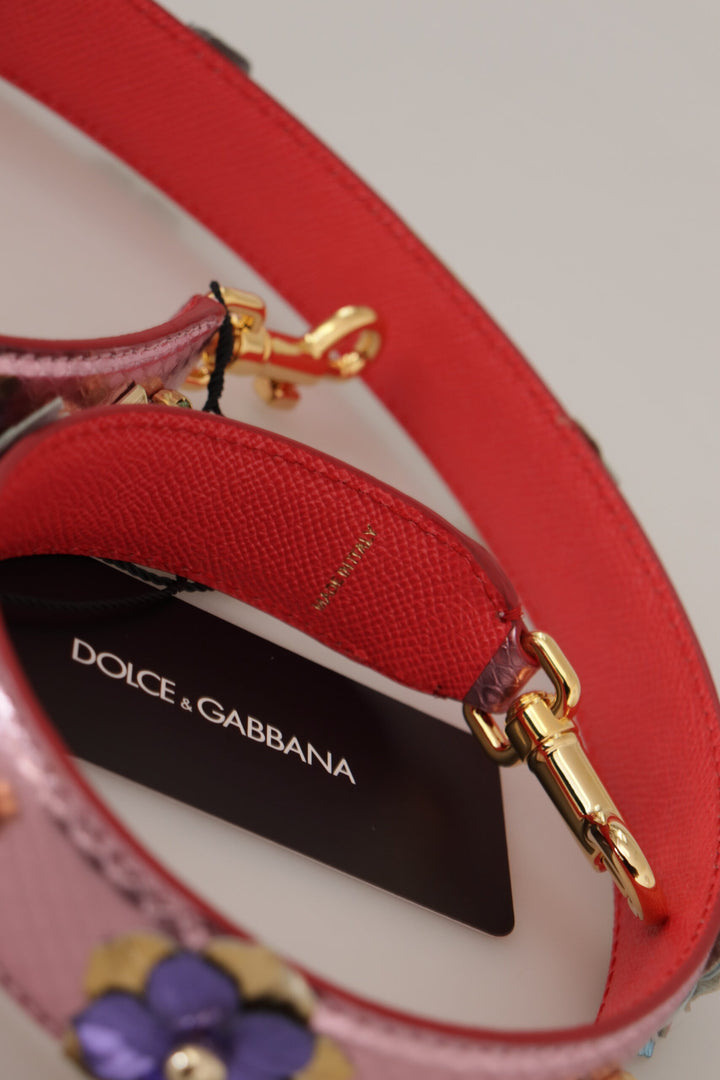 Elegant shoulder strap made of pink metallic leather